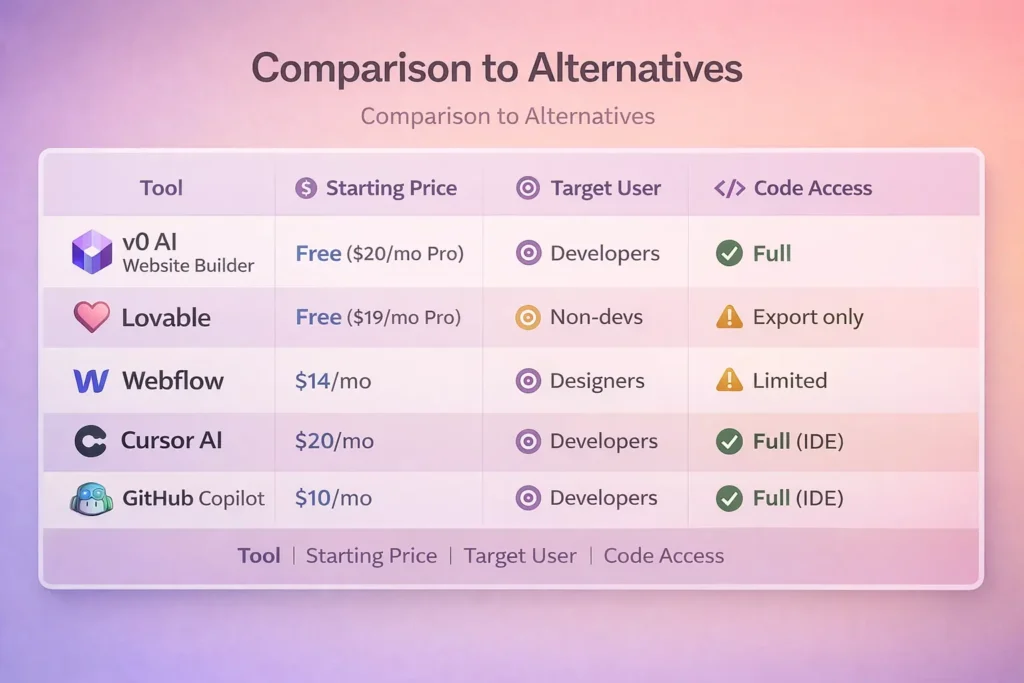 v0 ai website builder comparison