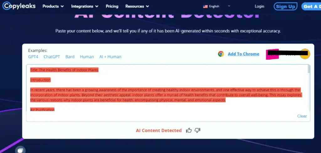 ai detector tools - copyleaks testing