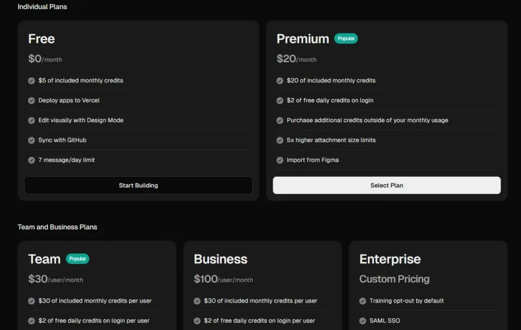 v0 ai website builder price